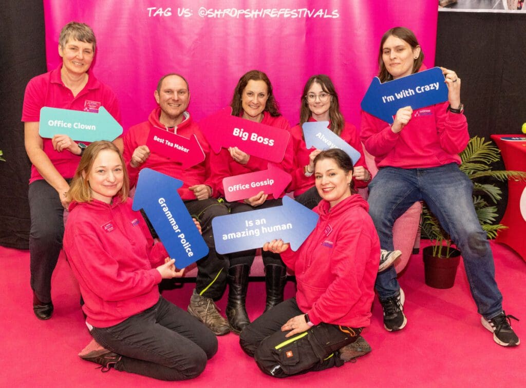 Beth Heath Director of Fun at Shropshire Festivals pictured with the festival team