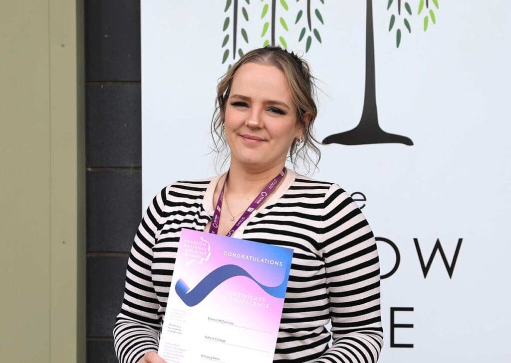 Receptionist Emma McCartney who has worked at the Willow Tree Centre for the past four years has received a certificate for going above and beyond in her work