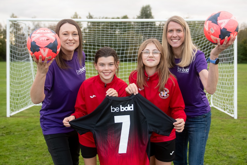 Liz Kennedy and Lorna McCann from Be Bold Media pictured with Newport Panther players Olivia Mellor and Charlotte Christensen
